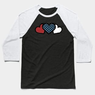 American Flag Valentine's Day Hearts 4th of July Baseball T-Shirt